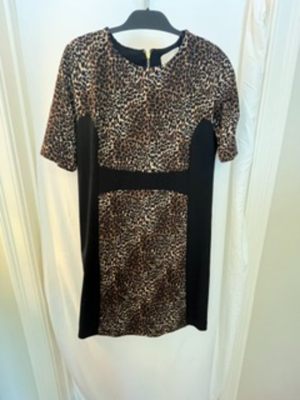 Michael Kors Leopard Print Dress Size 14 Black Color block